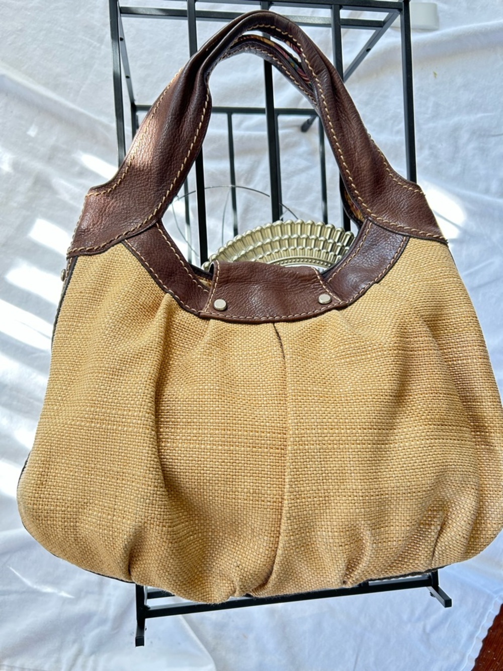 Fossil Tan Canvas Hobo with Brown Leather Trim - Picture 2 of 11